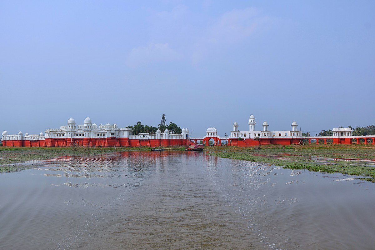 The real Neermahal palace across Rudrasagar Lake